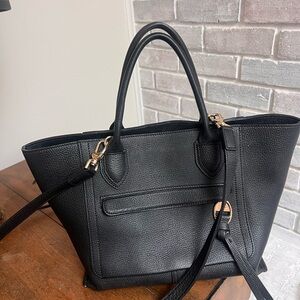 Longchamp black leather mailbox purse